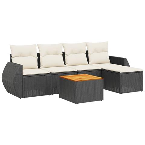 Set Divano da Giardino 6 pz con Cuscini Nero in Polyrattan - Foto 1