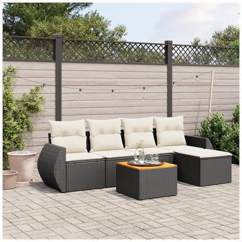 Set Divano da Giardino 6 pz con Cuscini Nero in Polyrattan - Foto 9