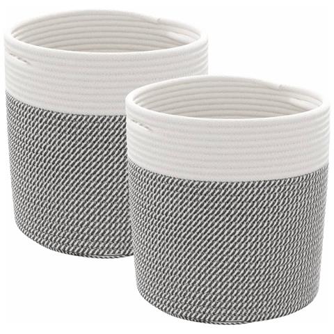 Cestini Portaoggetti 2pz Grigio E Bianco 28x28 Cm In Cotone - Foto 2