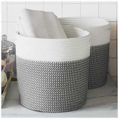 Cestini Portaoggetti 2pz Grigio E Bianco 28x28 Cm In Cotone - Foto 1