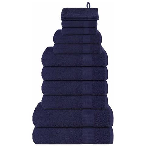 Set Asciugamani 12 Pz Blu Navy 360 Gsm 100% Cotone - Foto 1