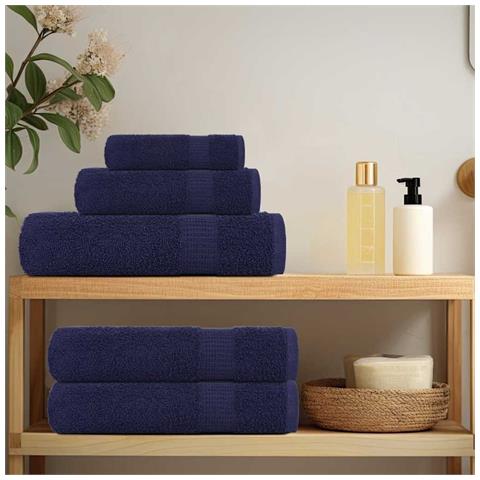 Set Asciugamani 12 Pz Blu Navy 360 Gsm 100% Cotone - Foto 3