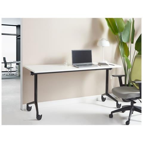 Scrivania Pieghevole Cavi Bianco 160 Cm 60 Cm Con Ruote - Foto 1