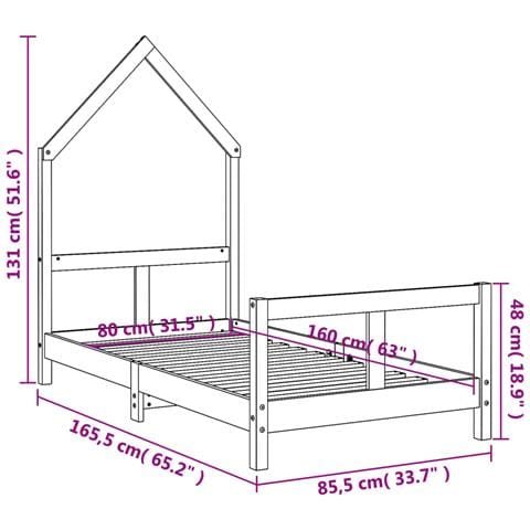 Giroletto per Bambini Nero 80x160 cm in Legno Massello di Pino - Foto 2
