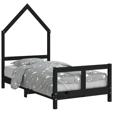 Giroletto per Bambini Nero 80x160 cm in Legno Massello di Pino - Foto 1