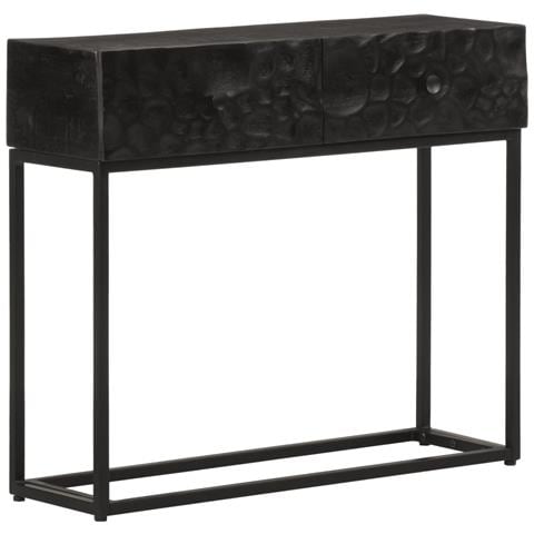 Tavolo Consolle Nero 90x30x76cm Legno Massello Di Mango E Ferro - Foto 1