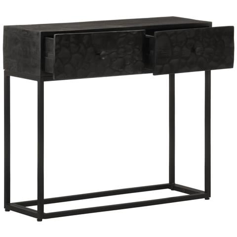 Tavolo Consolle Nero 90x30x76cm Legno Massello Di Mango E Ferro - Foto 2