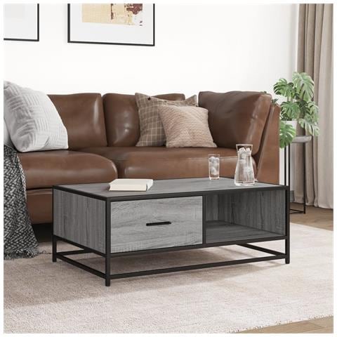 Tavolino Grigio Sonoma 90x57x35 Cm Legno Multistrato E Metallo - Foto 3
