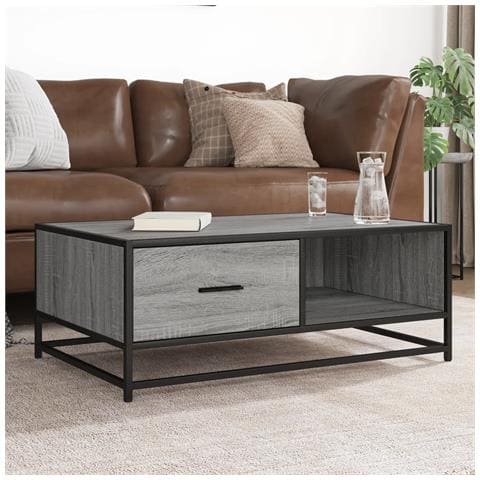 Tavolino Grigio Sonoma 90x57x35 Cm Legno Multistrato E Metallo - Foto 1