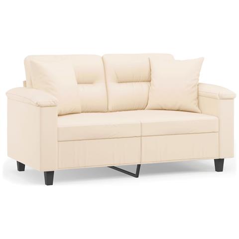 Divano a 2 Posti con Cuscini Beige 120 cm Tessuto Microfibra - Foto 1
