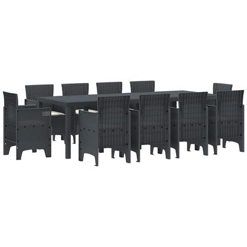 Set da Pranzo per Giardino 11 Pezzi con Cuscini Antracite Polyrattan - Foto 1