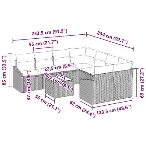 Set divani giardino 9 Pezzi con cuscini Beige Rattan Polietilenico - Foto 9