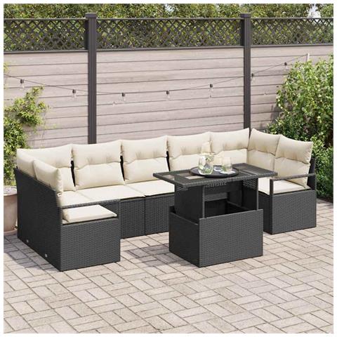Set Divano da Giardino da 8 Pezzi con Cuscini Nero Rattan Polipropilene,  Divano da Giardino per 2 Persone con Cuscini Nero Rattan Polipropilene - Foto 2