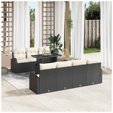 Set Divano Giardino da 8 Pezzi con Cuscini Rattan PE Nero - Foto 2