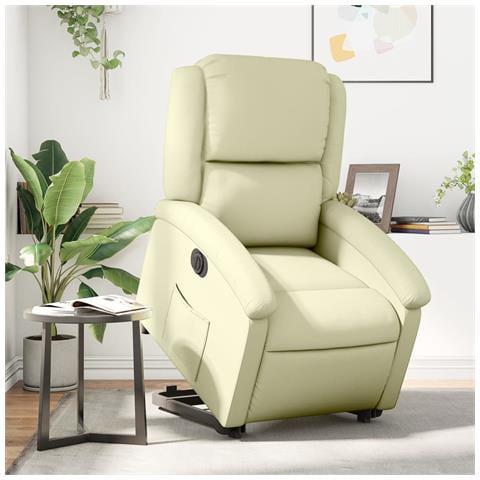 Poltrona Alzapersona Reclinabile Elettrica Crema in Vera Pelle - Foto 2