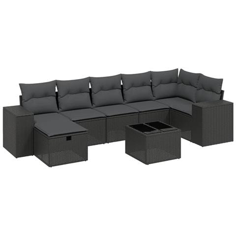 Set Divani da Giardino con Cuscini 8 pz Nero in Polyrattan - Foto 1