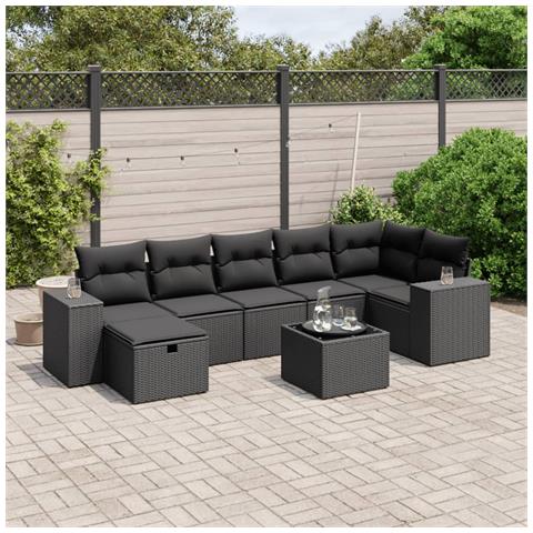 Set Divani da Giardino con Cuscini 8 pz Nero in Polyrattan - Foto 2