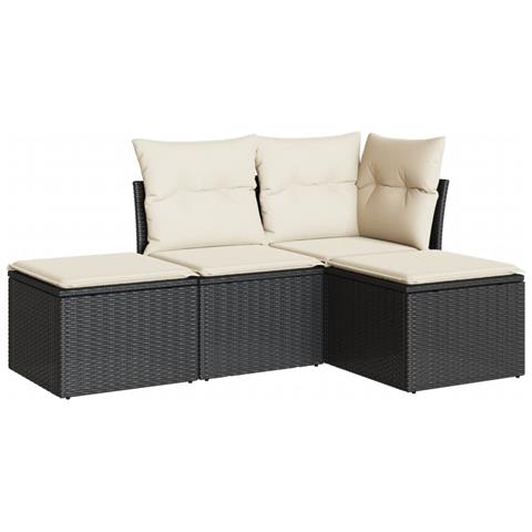 Set Divani da Giardino 4 pz con Cuscini Nero in Polyrattan - Foto 1