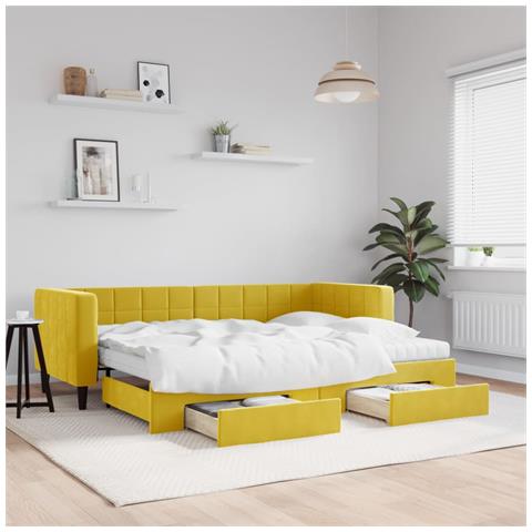 Divano Letto Estraibile con Cassetti Giallo 80x200cm in Velluto - Foto 2