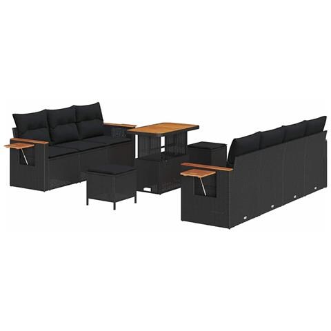 Set Divano da Giardino con cuscino 10 pcs Nero 90 x 55 x 71 cm - Foto 1
