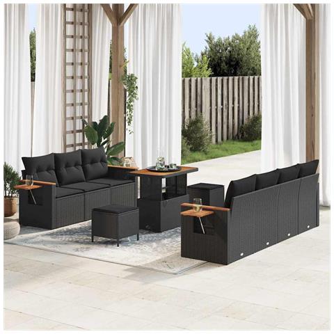 Set Divano da Giardino con cuscino 10 pcs Nero 90 x 55 x 71 cm - Foto 2