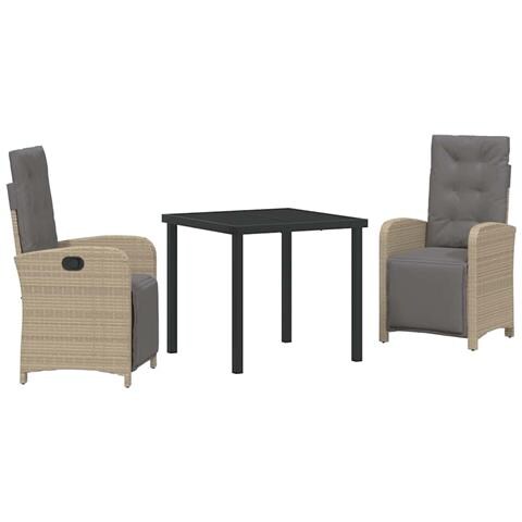 Set da Pranzo per Giardino 3 pcs Beige polyrattan - Foto 1