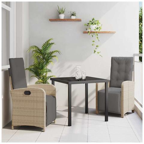 Set da Pranzo per Giardino 3 pcs Beige polyrattan - Foto 2