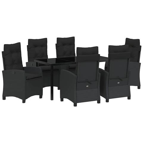 Set da Pranzo per Giardino 7 pcs Nero polyrattan - Foto 1