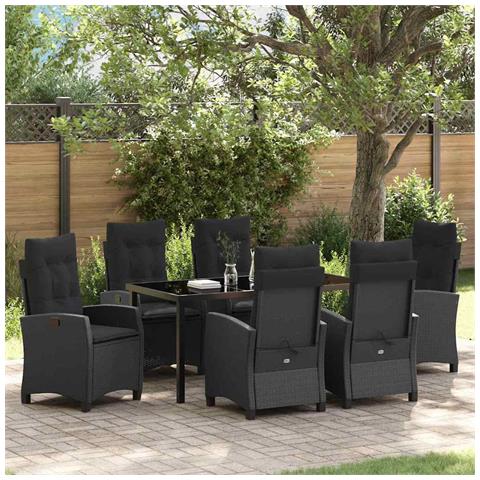 Set da Pranzo per Giardino 7 pcs Nero polyrattan - Foto 2