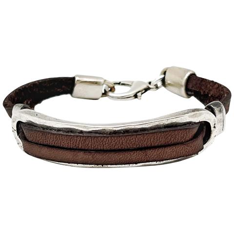 Bracciale Doppio Cinturino: Base In Pelle Marrone E Placcato Argento - Foto 1