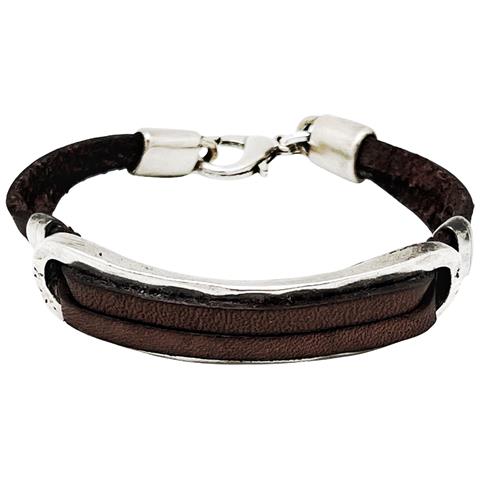 Bracciale Doppio Cinturino: Base In Pelle Marrone E Placcato Argento - Foto 2