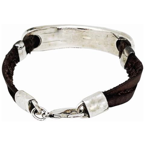 Bracciale Doppio Cinturino: Base In Pelle Marrone E Placcato Argento - Foto 4