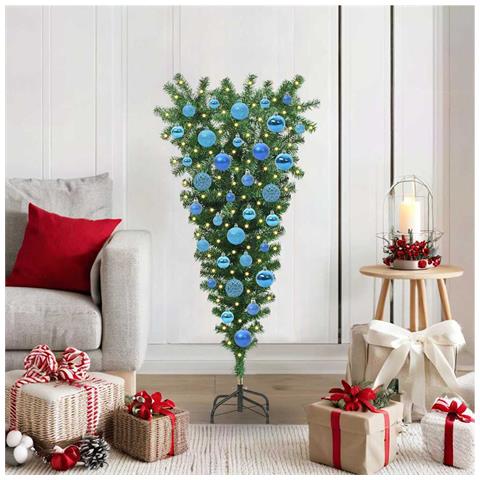 Albero di Natale artificiale preilluminato capovolto con set di palline - Foto 2