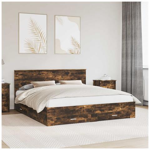 Struttura del letto Rovere fumé 200 x 200 cm Legno multistrato - Foto 2