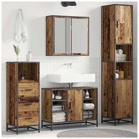 Set di mobili per il bagno con lo scaffale 3 pcs Legno vecchio - Foto 2