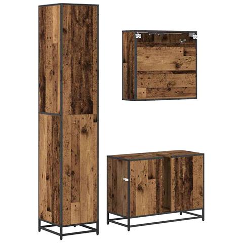 Set di mobili per il bagno con lo scaffale 3 pcs Legno vecchio - Foto 9