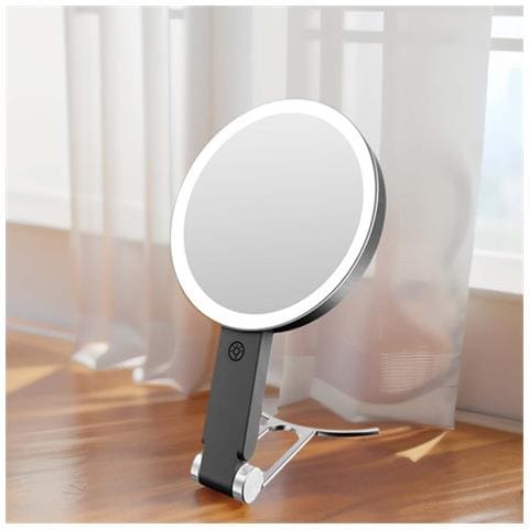 Specchio Led Trucco Nero Con Supporto Tipo C - Ingrandimento 10x, Portatile E Ricaricabile - Foto 2