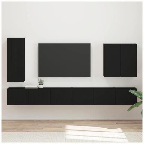 Set di Mobiletto da TV a Parete Montaggio a parete 6 pcs Nero - Foto 2