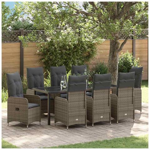 Set da Pranzo per Giardino con cuscino 9 pcs Grigio polyrattan - Foto 2