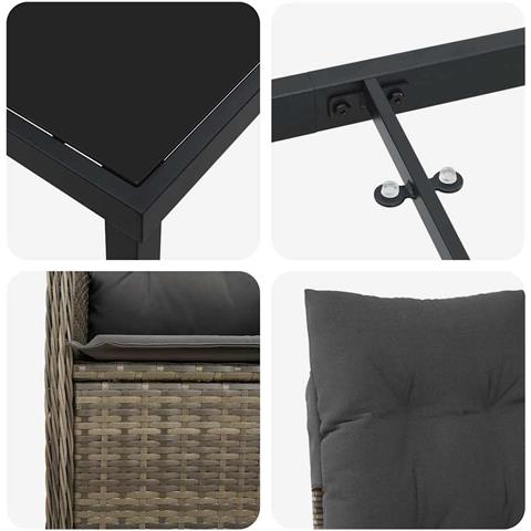 Set da Pranzo per Giardino con cuscino 9 pcs Grigio polyrattan - Foto 9