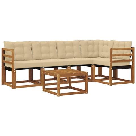 Set di divani da esterno con cuscino 6 pcs Naturale e Beige - Foto 1