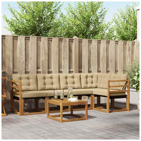 Set di divani da esterno con cuscino 6 pcs Naturale e Beige - Foto 2