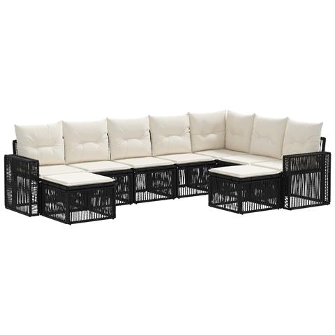 Set Divano da Giardino 9 pcs Nero e Bianco Crema polyrattan - Foto 1