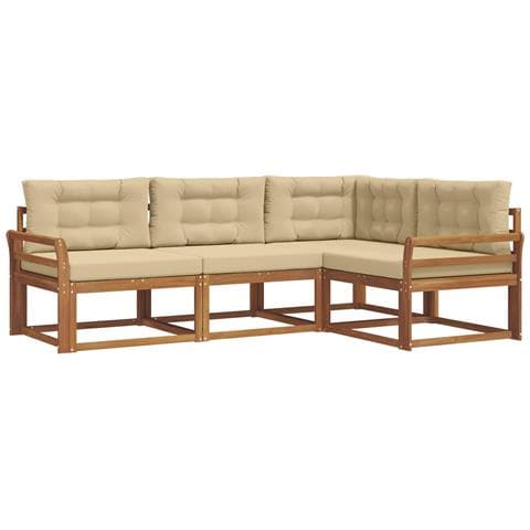 Set di divani da esterno con cuscino 4 pcs Naturale e Beige - Foto 1