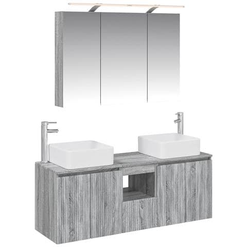 Set di Armadi da Bagno 4 pcs Sonoma grigio 100 x 14,5 x 70 cm - Foto 1