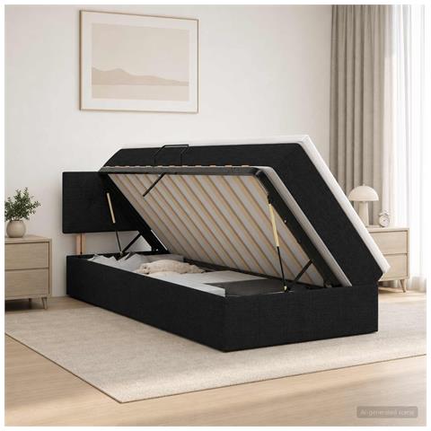 Letto con contenitore e materasso Nero 100 x 200 cm Velluto - Foto 2
