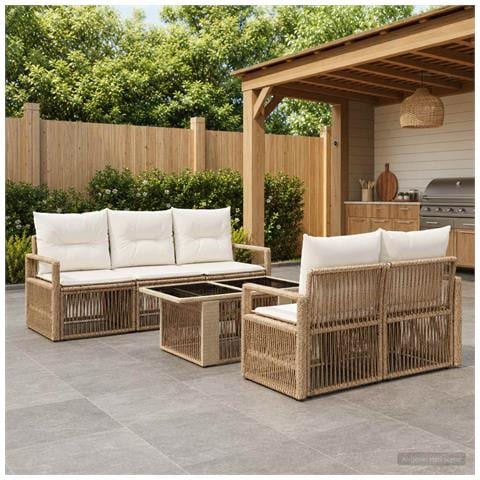 Set Divano da Giardino 6 pz Beige e Bianco Crema polyrattan - Foto 10