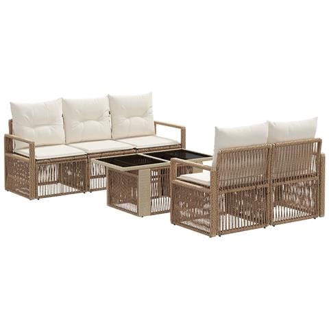 Set Divano da Giardino 6 pz Beige e Bianco Crema polyrattan - Foto 1