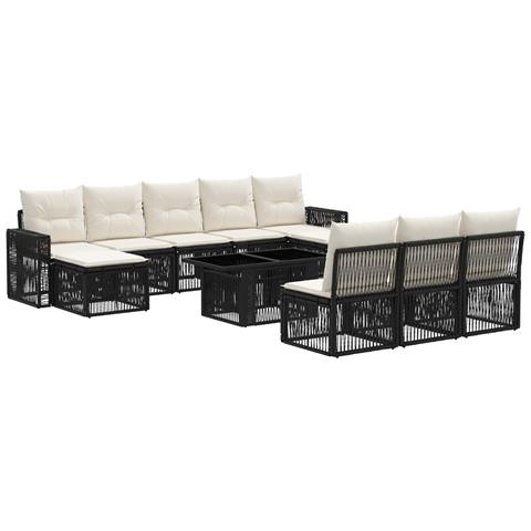 Set Divano da Giardino 11 pz Nero e Bianco Crema polyrattan - Foto 1