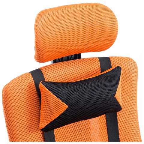 Poltrona da Ufficio Fellow in Tessuto a Rete - Sedia Studio Reclinabile con Doppio Cuscino I Poltrona Gaming Ergonomica con Poggiapiedi Allungabile e Ruote I Portata Max 115 kg Arancione - Foto 5